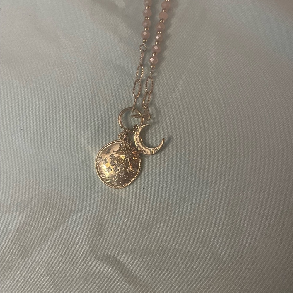 Gold and Pink Pendant Necklace